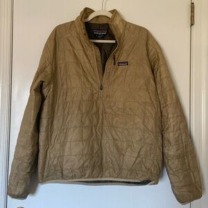 Men’s Patagonia half zip nano puff pullover, gold, size Large